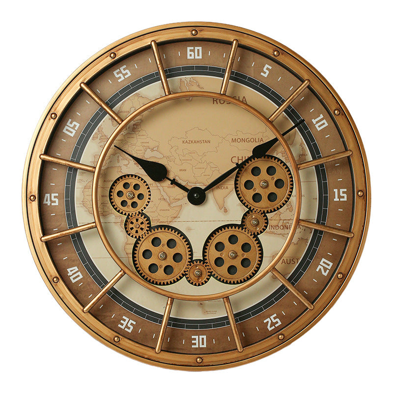 Retro gear mechanical wall clock, 2025 new style, light luxury, high-end artistic French vintage clock for living room