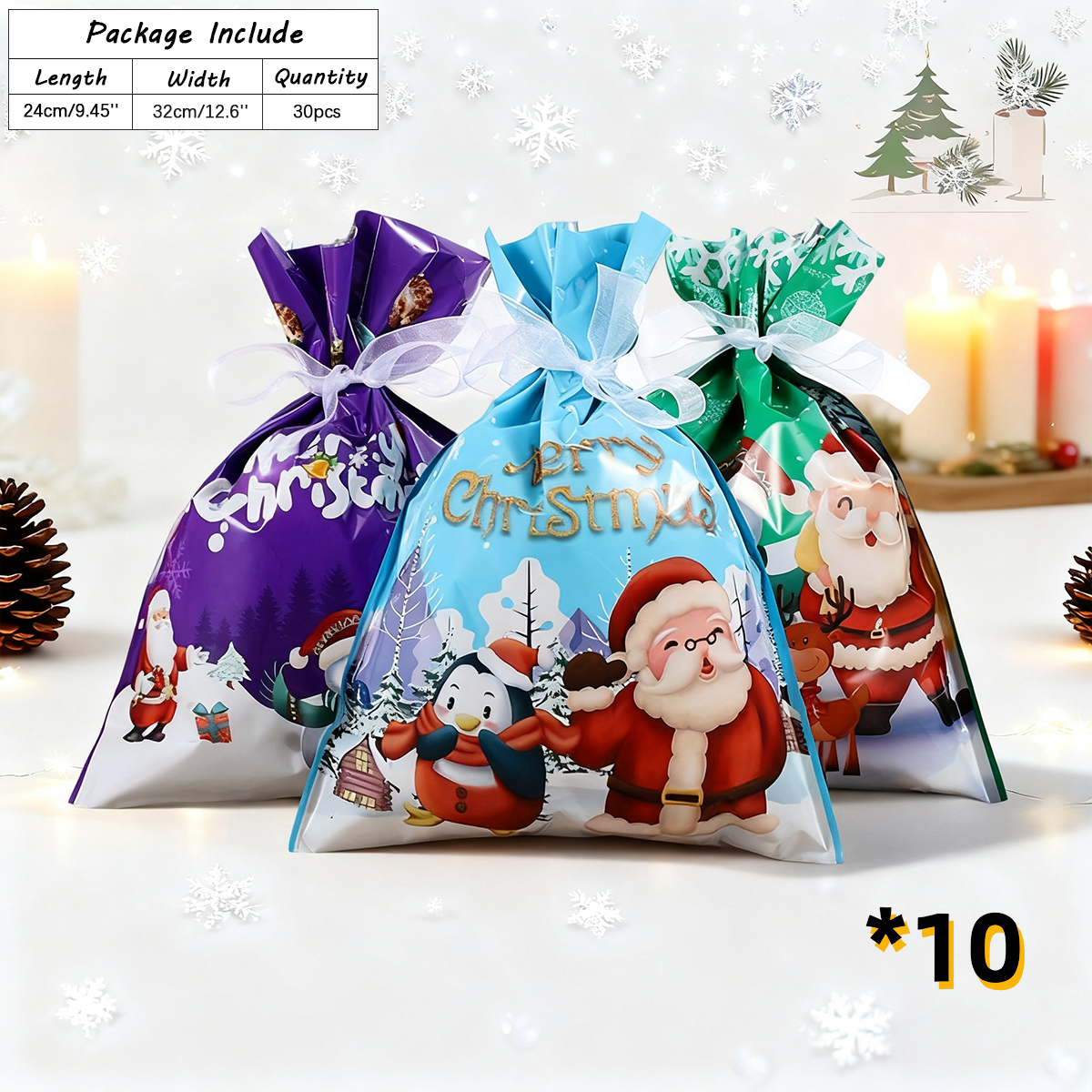 Christmas Cheer Drawstring Gift Bags