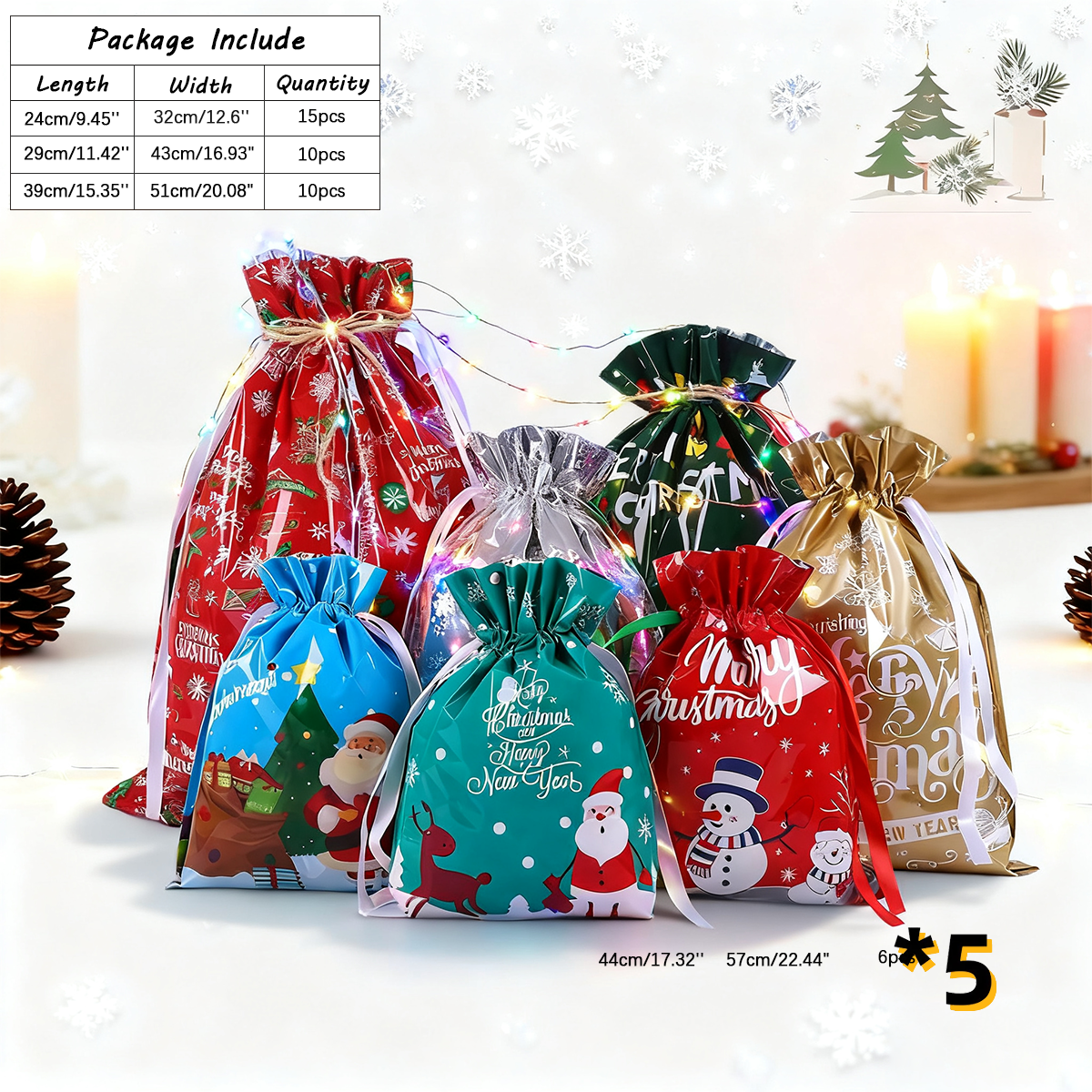 Christmas Cheer Drawstring Gift Bags