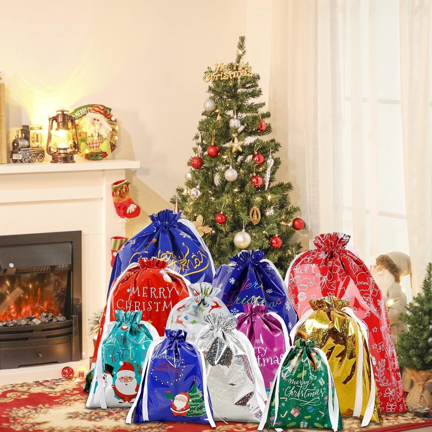 Christmas Cheer Drawstring Gift Bags