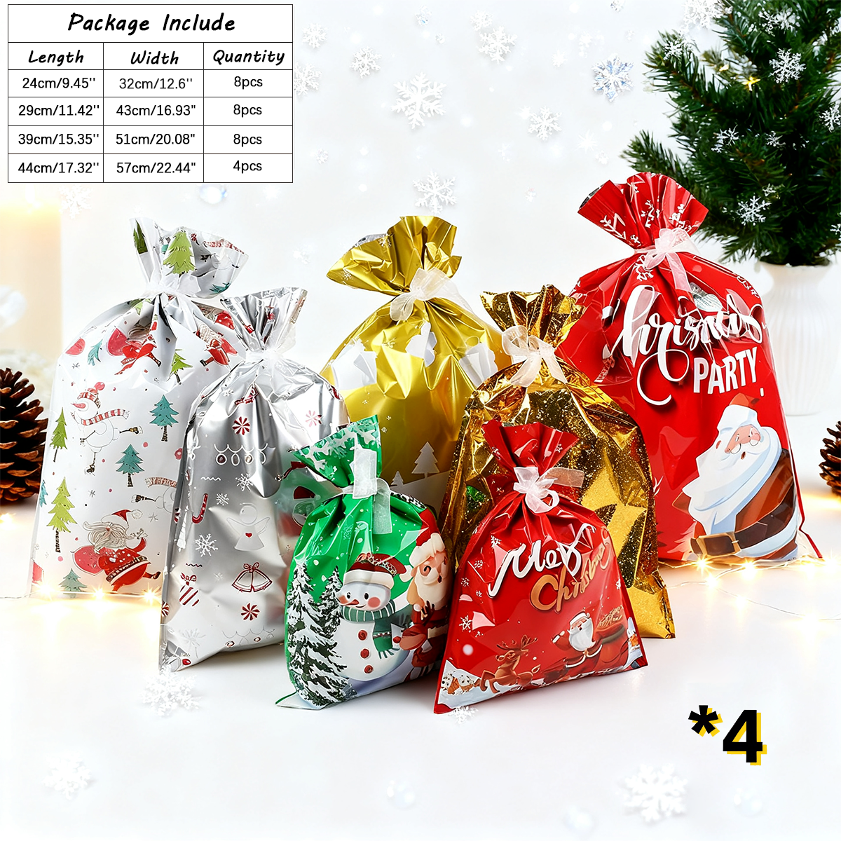 Christmas Cheer Drawstring Gift Bags