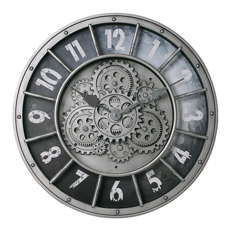 Retro gear mechanical wall clock, 2025 new style, light luxury, high-end artistic French vintage clock for living room