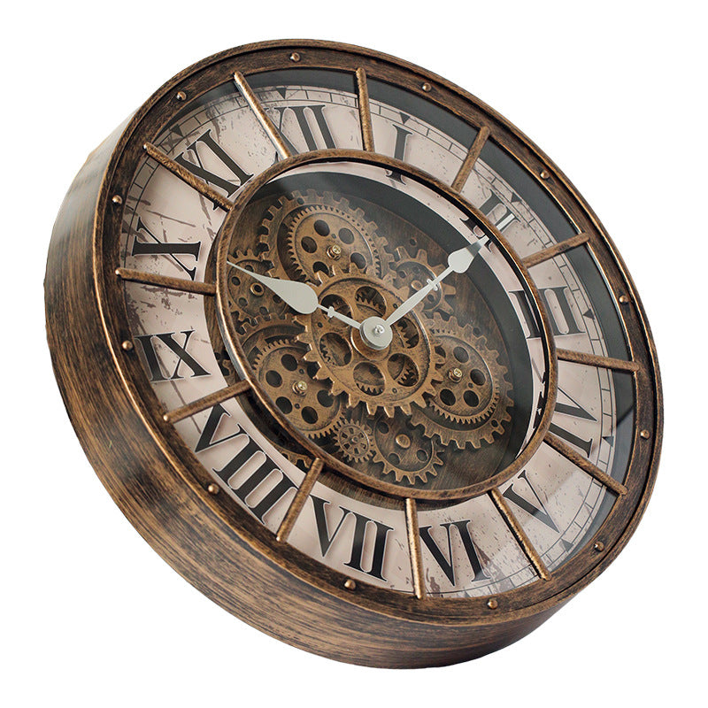 Retro gear mechanical wall clock, 2025 new style, light luxury, high-end artistic French vintage clock for living room