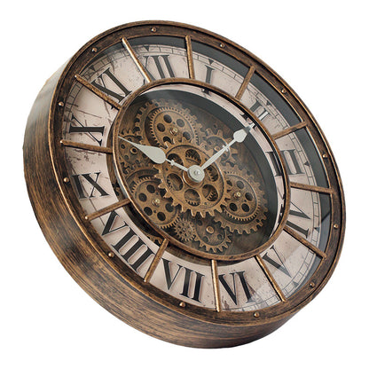 Retro gear mechanical wall clock, 2025 new style, light luxury, high-end artistic French vintage clock for living room