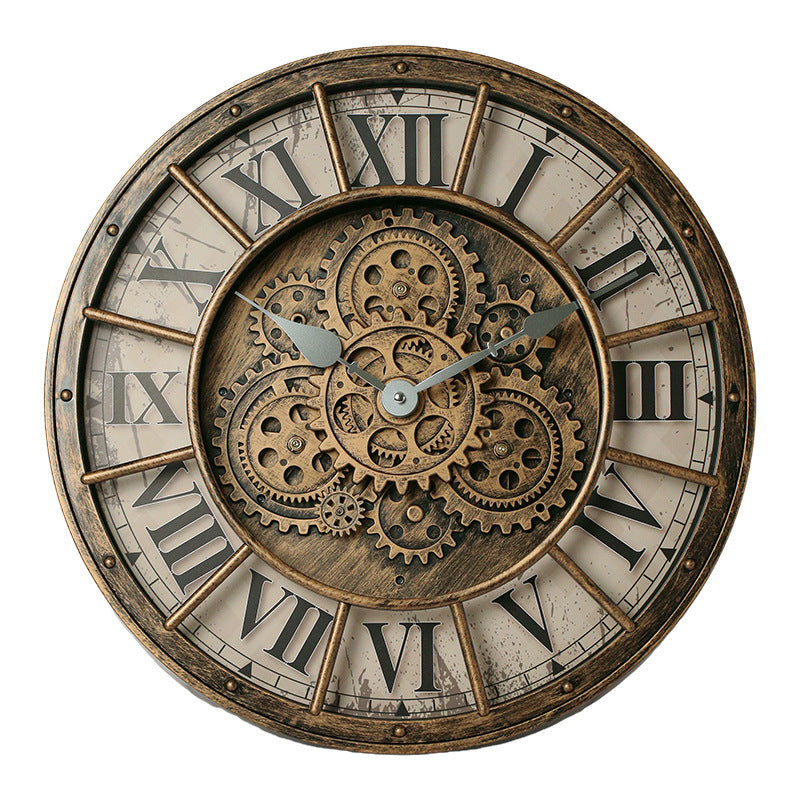 Retro gear mechanical wall clock, 2025 new style, light luxury, high-end artistic French vintage clock for living room