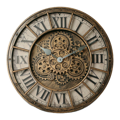 Retro gear mechanical wall clock, 2025 new style, light luxury, high-end artistic French vintage clock for living room