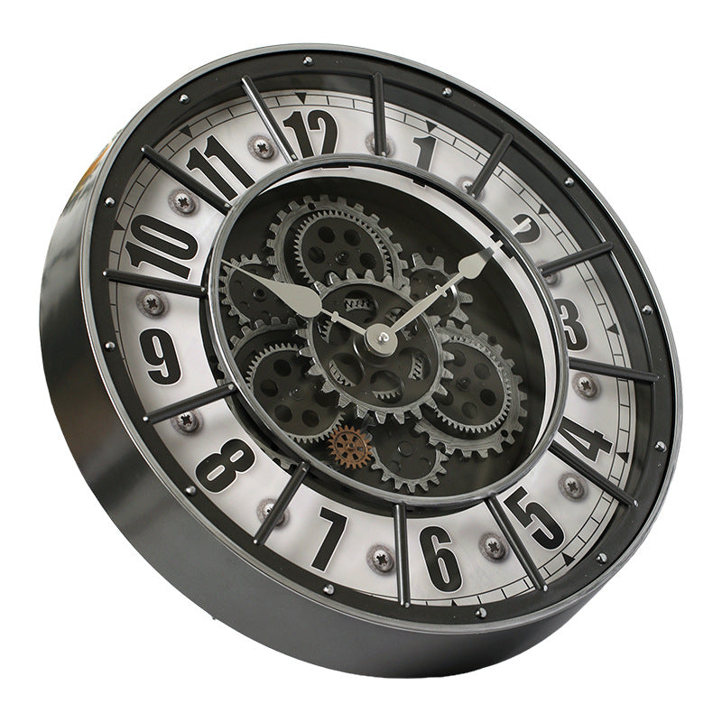 Retro gear mechanical wall clock, 2025 new style, light luxury, high-end artistic French vintage clock for living room