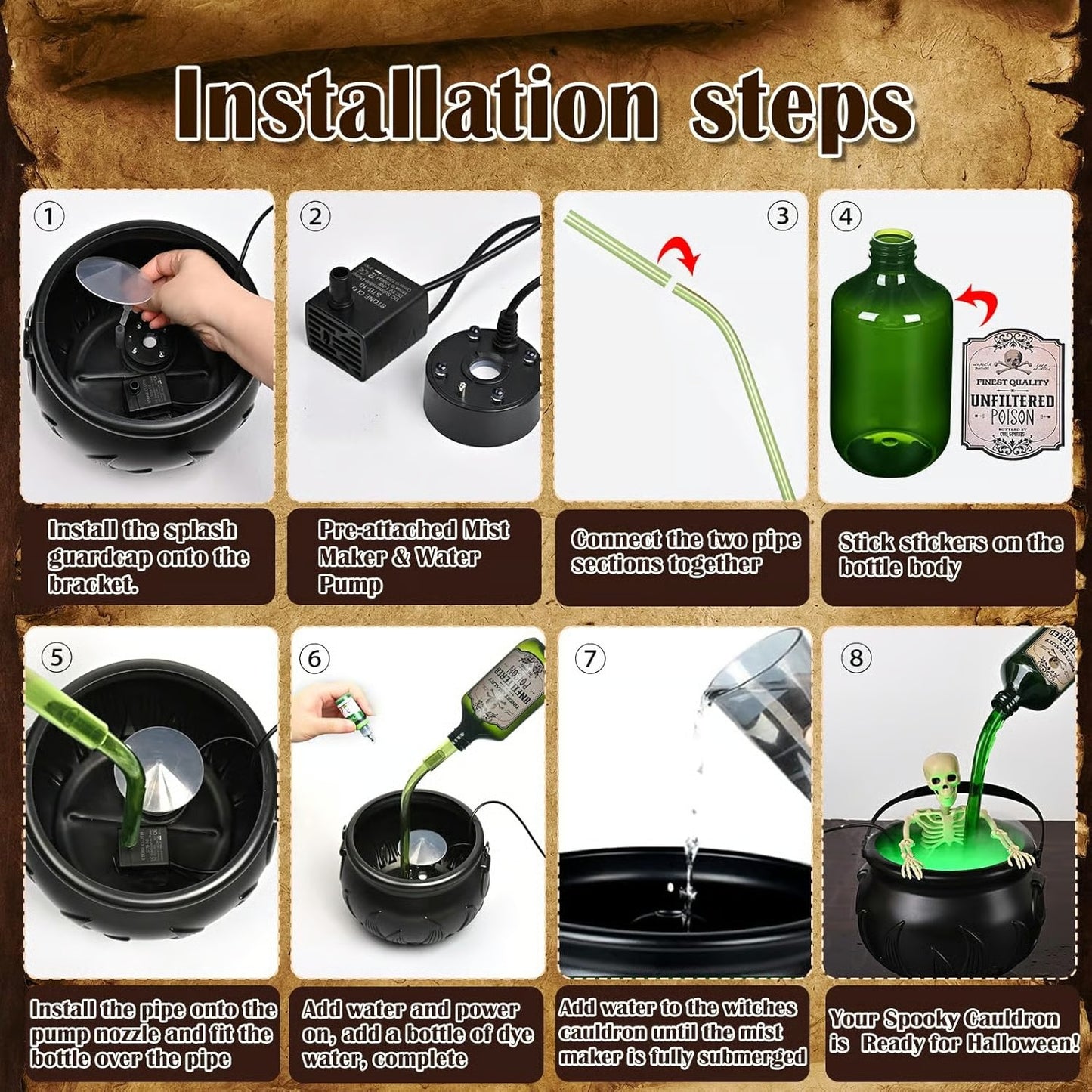 🎃Early Halloween Sale 60% OFF - ☠💚Cauldron Halloween Decor with Magic Floating Potion Bottles & Diffuser