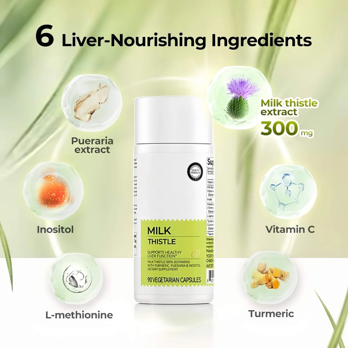 Milk Thistle Liver Detox & Colon Cleanse, Natural Liver Health Support with Kudzu Root, Turmeric, Inositol, Methionine,Vitamin C,90 Capsules silymarin